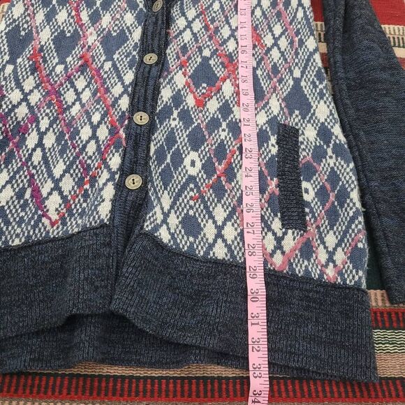 Free People We the Free Foxtrot Argyle Cardigan Sz‎ M Blue Cotton Wool Academia - Picture 7 of 7